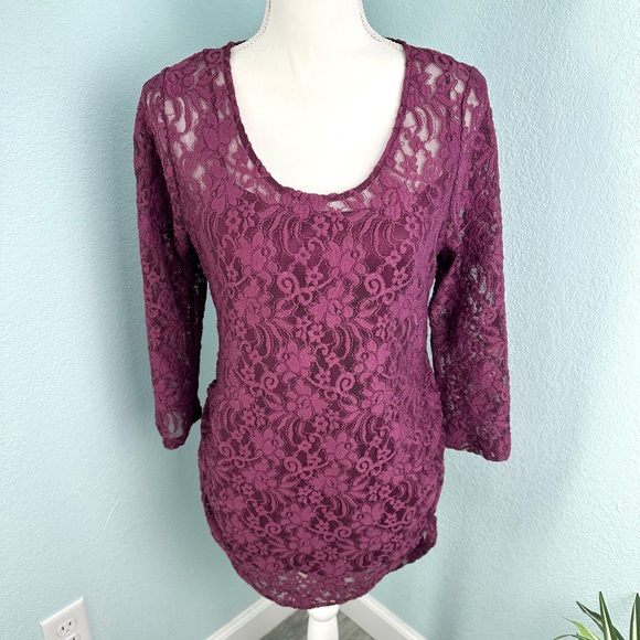 Jessica Simpson Maternity Lg Purple Lace Side Ruch Scoop Neck Built In Cami - Picture 12 of 12